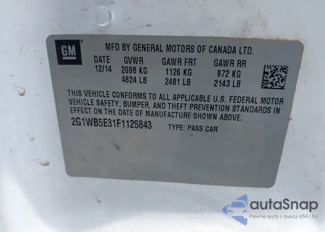 2015 Chevrolet Impala Limited Lt from USA, damaged, VIN 2G1WB5E31F1125843